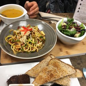 Soup of the day & Zucchini Spaghetti at PURE Cuisine in Bournemouth