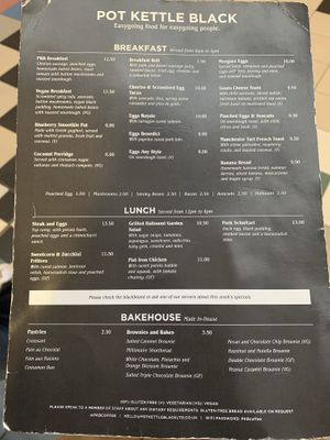 Menu  at Pot Kettle Black in Manchester