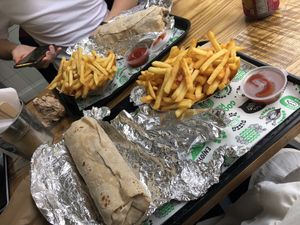 Vegan doner with chips  at What The Pitta in London