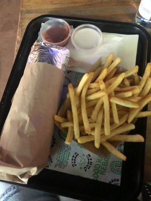 Vegan döner menu with fries and sauce 🌯🍟👌🏻  at What The Pitta in London