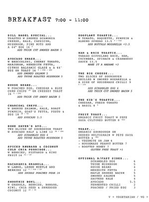 Breakfast menu at Kinfolk in Melbourne