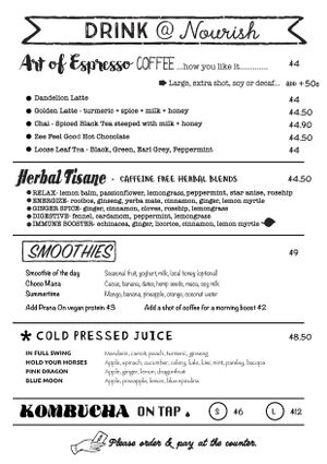 Menu at Nourish on North  in Batemans Bay