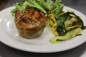 Mushroom and spinach filo tart and salads at The Pod in Coventry