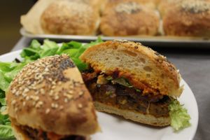 Sweet potato and chickpea burger in homemade buns at The Pod in Coventry
