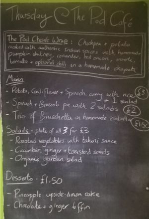 An example of a daily menu at The Pod in Coventry