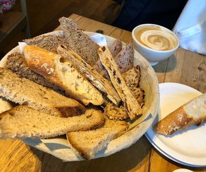 Bread basket - the Brunette and Speculaas spreads are dairy free. at Le Pain Quotidien - Shibakouen in Tokyo