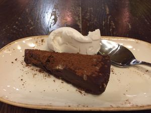 Vegan! Choc tart and coconut ice cream  at Las Iguanas in Torquay