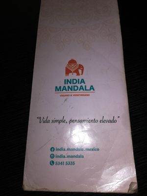 Menu at India Mandala in Mexico City