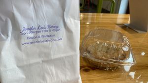 Little package + huge cookie sandwich  at Jennifer Lee's Gourmet Bakery in Boston