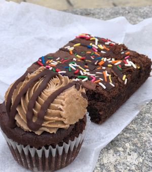 Chocolate mocha cupcake and sprinkles brownies   at Jennifer Lee's Gourmet Bakery in Boston