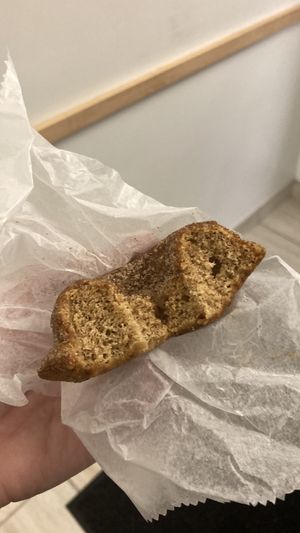 Apple cider donut after a few bites  at Jennifer Lee's Gourmet Bakery in Boston