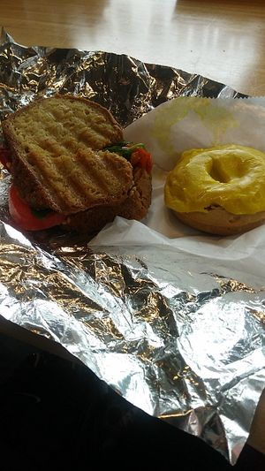 The sandwich was pretty good but nothing to write home about but the lemon donut was AMAZING!  at Jennifer Lee's Gourmet Bakery in Boston