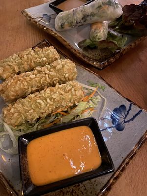Summer rolls and tofu with puffed green rice  at Chay Umi in Berlin
