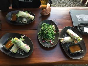 Summer rolls both with seitan and tofu; algae salad. at Chay Umi in Berlin