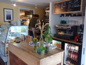 Inside the cozy cafe at Mandel & Malla in Kivik