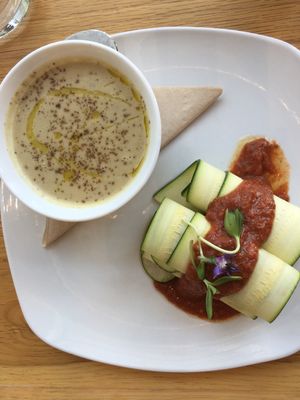 Manicotti and rosemary cauliflower soup. SO good. at Living Kitchen in Raleigh