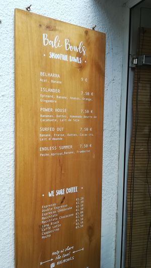 menu at Bali Bowls in Biarritz