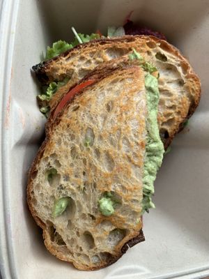 Green thumb. One of the nicest sandwiches. Best bread    at Bread & Chocolate in Auroville
