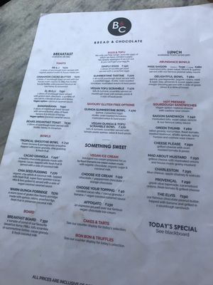 Menu 1 at Bread & Chocolate in Auroville