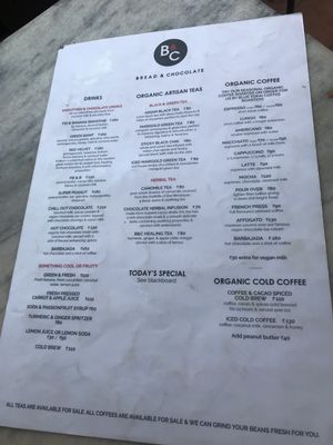 Menu 2 at Bread & Chocolate in Auroville