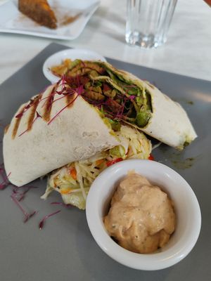 Baked tortilla with tempeh and veggies at Vegeethouse in Jicin
