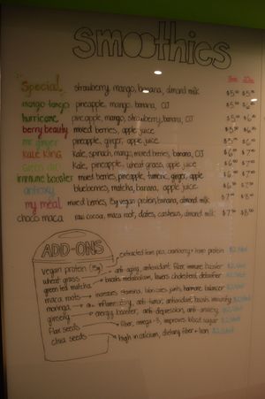 Smoothie menu at Refuel Juicery. at Refuel Juicery - Midtown in Toronto
