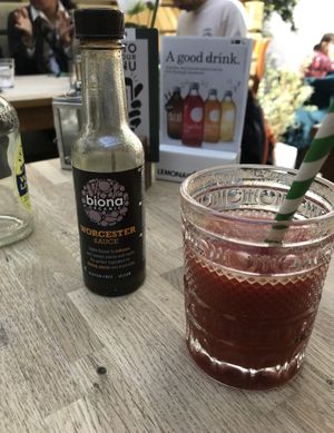 They have vegan Worcester sauce (I added it to the tomato juice) !! It made my day!! at The Cornish Vegan in Truro