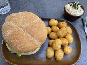 The burger sauces and gherkins are just delicious at The Cornish Vegan in Truro