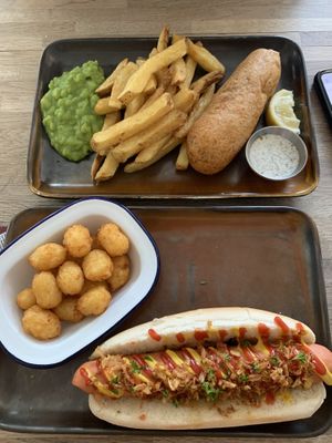 Banana blossom and a hotdog at The Cornish Vegan in Truro