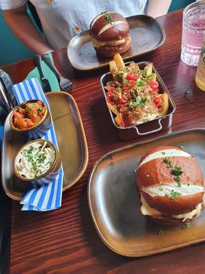 Reuben sandwich, poutine, kimchi and coleslaw   at The Cornish Vegan in Truro