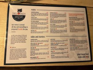 Menu in August 2022  at The Cornish Vegan in Truro