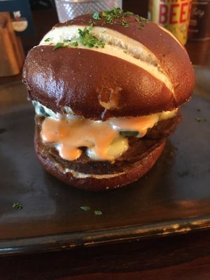 Vegan cheese burger with good sauce  at The Cornish Vegan in Truro