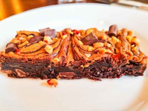 Epic chocolate and peanut butter swirl brownie at The Cornish Vegan at The Cornish Vegan in Truro