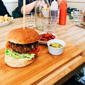 The lentil and walnut burger was INSANE! at The Cornish Vegan in Truro