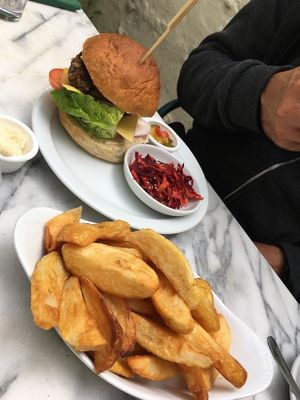 burger and chips at The Cornish Vegan in Truro