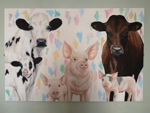 Vegan artwork on the walls at The Cornish Vegan in Truro