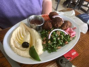 Falafel with tabbouli and hummus at Waffa and Mikes in Jacksonville