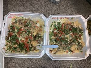 Side by side of fries vs chips at El Palote Panaderia in Dallas