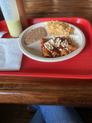 Enchiladas with choice of salsas at El Palote Panaderia in Dallas