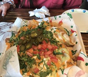 Nachos, we got our “meat” on the side  at El Palote Panaderia in Dallas