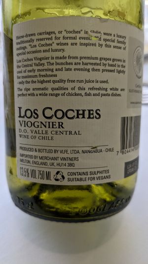 Vegan wine clearly labelled at The Sun Terrace in Morecambe