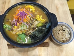 Hokkaido pumpkin miso soup with brown rice at Yuan Xiang Veggie Kitchen 圆香蔬巧 in Central Singapore