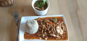 Chilli 'crab' rice...need to confirm with staff what meals are vegan friendly at Yuan Xiang Veggie Kitchen 圆香蔬巧 in Central Singapore