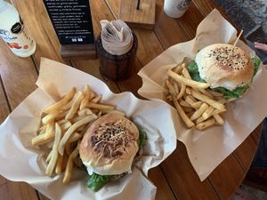 Ahumada and maya burger  at Mango y Chile in Bacalar