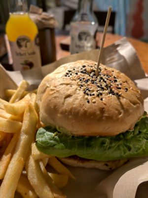Vegan burger at Mango y Chile in Bacalar