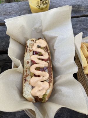 Hot Dog (super delicious)  at Mango y Chile in Bacalar