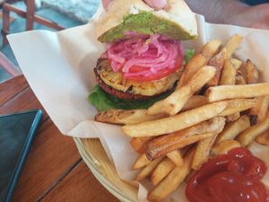 Mayan burger at Mango y Chile in Bacalar