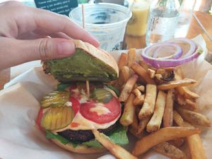 Classic burger at Mango y Chile in Bacalar
