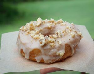 Lick your fingers with this rich Maple & Walnut Vegan Donut,  at Mango y Chile in Bacalar