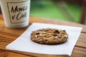 Peacan Cookie, Organic Coffee and a great view of the lagoon at Mango y Chile in Bacalar